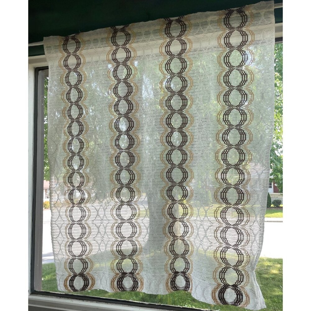 Vintage 70s curtain, large beige, tan and brown, rod heading, per panel, 2 sizes